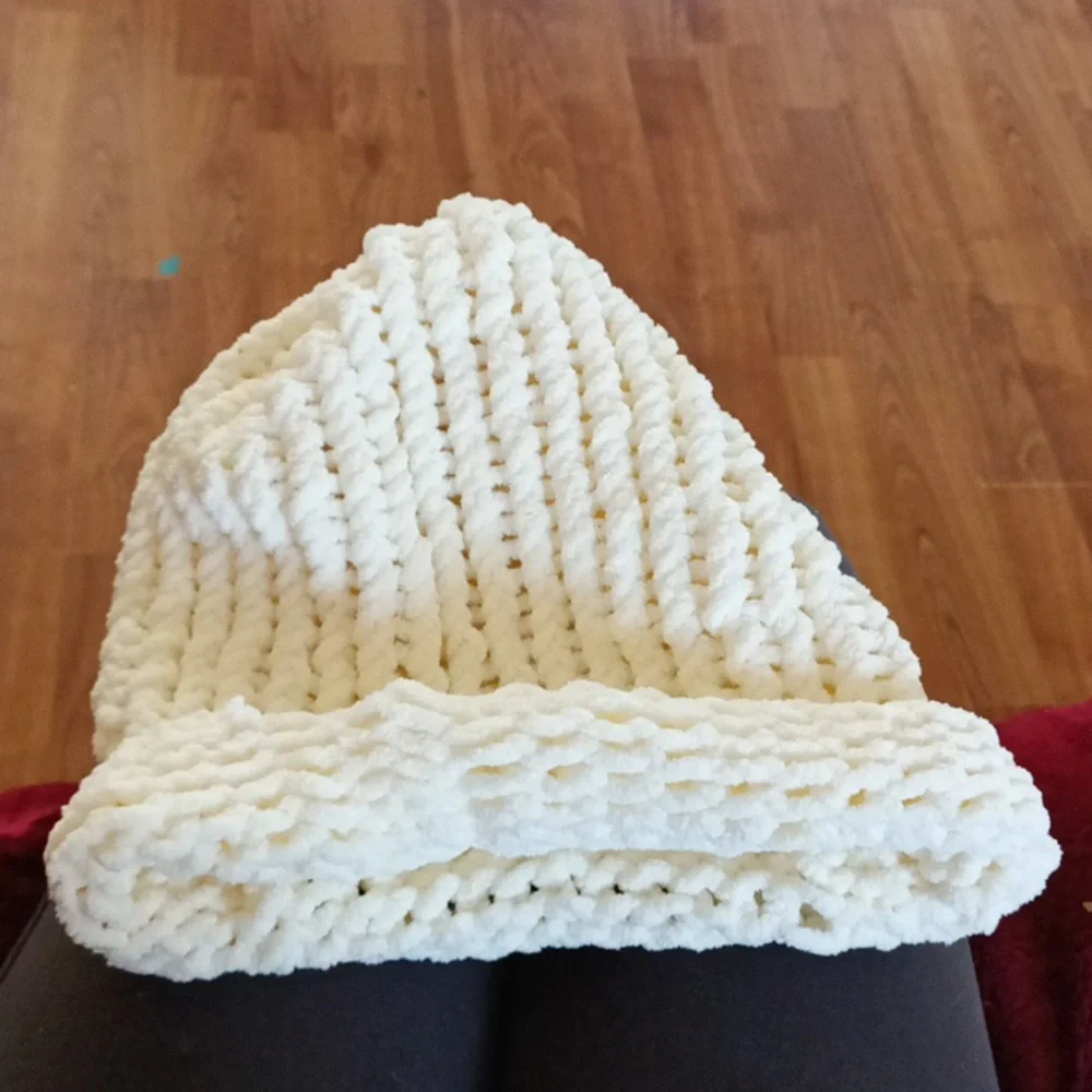 Womens Hat Headband loom knit cream white soft stretch Cloud charm accessory